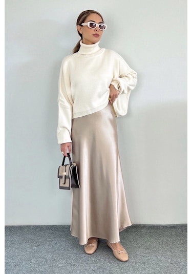 Luna Bel Lastikli Maksi Boy Gold Saten Etek Gold