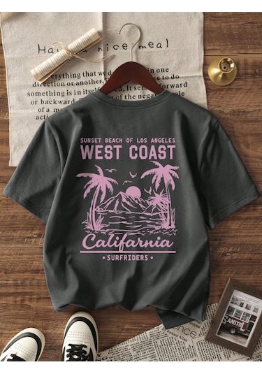 Kadın Füme West Coast Calif Baskı Regular Fit Tişört