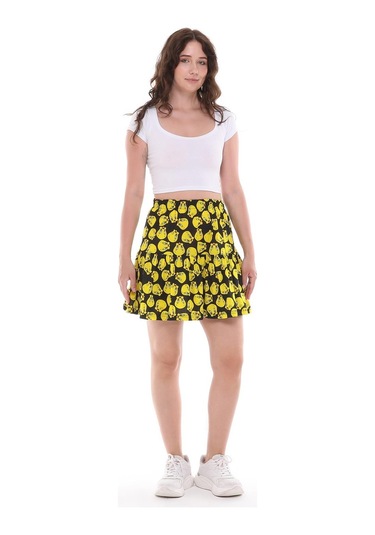 Tweety Çizgi Film Karakterli Jarse Kumaş Şort Etek-433-siyah Siyah