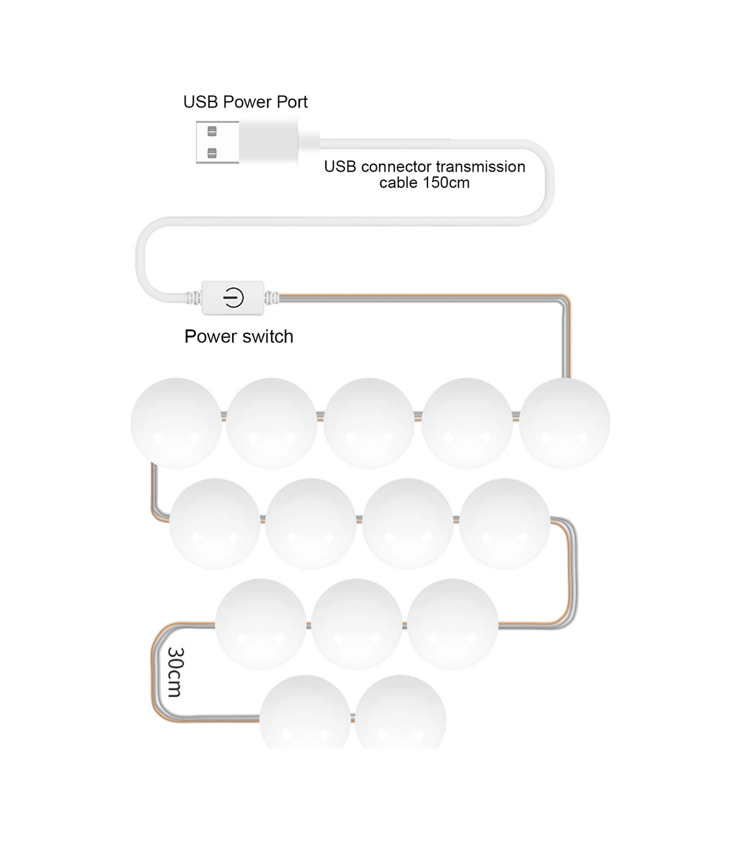 Dianziye Led Makyaj Aynası Işık Kaynağı - 3 Renk Tonu, Usb Dokunmatik Kontrol, Sürekli Parlaklık Ayarlamalı 2 Ampul