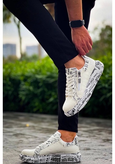 Bağcıklı Crocodile Beyaz Gazete Günlük Erkek Ayakkabısı Beyaz1 Beyaz