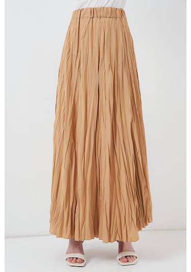 Kadın Uzun Kırışık Etek 8042 - Bisküvi Bisküvi