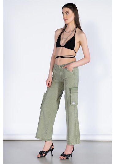 Bpf Normal Bel Wide Leg Kargo Pantolon-haki Haki