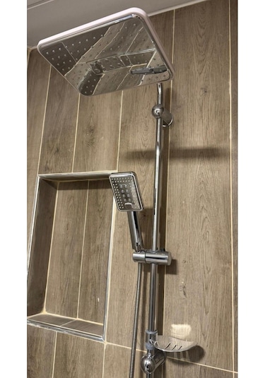 Hybrıd Krom-beyaz Yağmurlama Tepe Duş Seti Gri