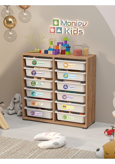 Berra 12 Sepet Stickerlı Çok Amaçlı Dolap Oyuncak Dolabı Çam Diğer