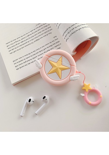 Kosona Airpods Uyumlu İçin Pembe Büyüsel Yıldız Desenli Silikon Kılıf - 360 Derece Koruma Ve Taşıma Kayışı Gül