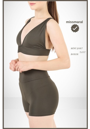 Kadın Haki Yüksek Bel Toparlayıcı İç Göstermeyen Boxer Şort Deniz, Havuz & Günlük Kullanım İçin Haki