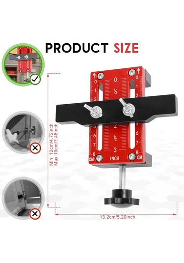 Wezone Alüminyum Kapı Montaj Konumlandırıcı - Dolap Ve Çekmecelik Kapılar İçin Hassas Ölçüm Ve Delme Aracı, 10-60 Mm Aralığı, Kırmızı