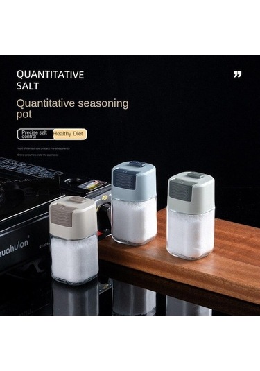 Besthome1 Kontrol Tuz Şişesi Cam Baharat Şişesi Ev Basın Tipi Kantitatif Mutfak Tuzluk Baharat Şişesi Gri Renk Gri