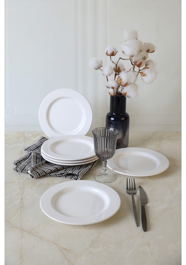 Keramika Beyaz Assos Pasta Tabağı 22 Cm 6 Adet 006 Beyaz