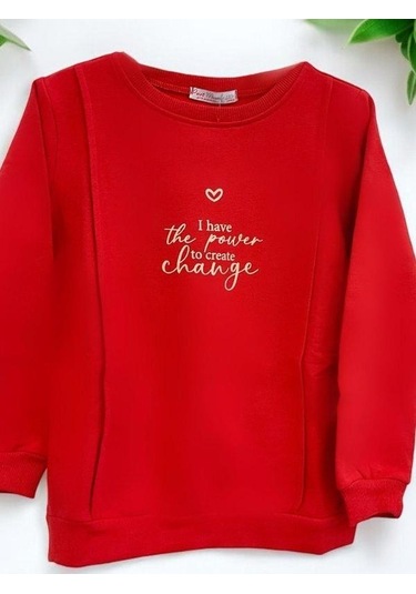Kız Çocuk İnce Şardonlu Sweatshirt-15368 Kırmızı