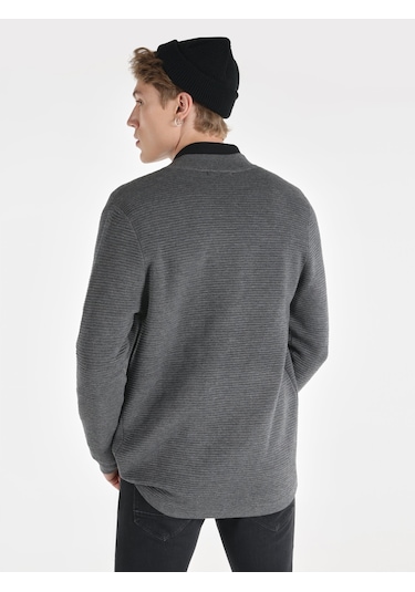 Colins Regular Fit Cepli Gri Erkek Hırka Cl1065572 Gri Melanj