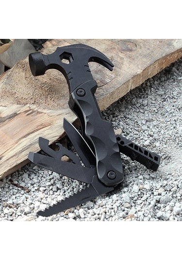 Valkyrie Çok Fonksiyonlu Çekiç Çakı Çantalı Kamp Outdoor Testere Tornavida Seti Siyah