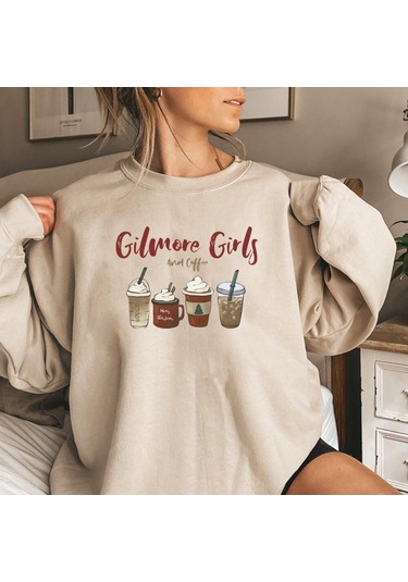 Kayısı Lorelai Gilmore Kız Kazak Gilmore Kızlar Ve Kahve Hoodie Yıldız Hollow Noel Kahve Bisiklet Yaka Kazak Noel Partisi Üst Bej