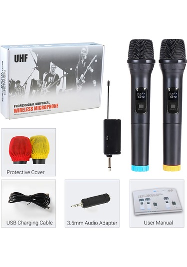 Yifomall Profesyonel Kablosuz Mikrofon Seti - Uhf Çift Kanallı, Şarj Edilebilir Alıcılı, 50m Menzilli, 10 Saat Çalışma Süreli