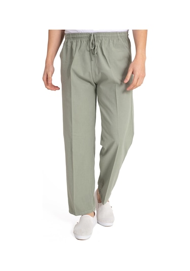 Erkek Ham Bez Lastikli Yüksek Bel Rahat Kalıp %100 Natural Pamuk Eşofman Alt Pantolon Alt Giyim 2188-Haki Yeşili Haki