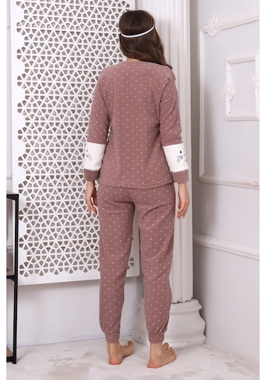 Fawn 3012 Peluş Welsoft Polar Kışlık Vizon Kadın Pijama Takımı Vizon