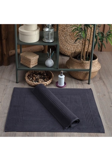 2'li Ayak Havlusu & Çerçeveli & %100 Pamuk- 60x80 Cm Antrasit