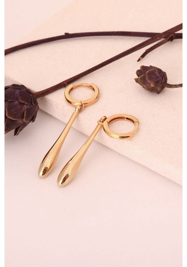 925 Ayar Altın Kaplama Sallantılı Modern Halka Küpe - E00260 Gold