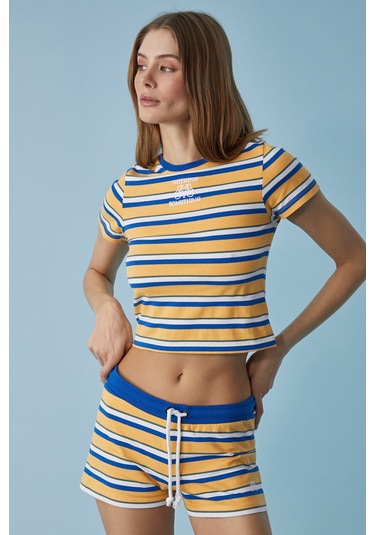 COLSA Kadın Regular Yüksek Bel Beyaz / Mavi / Sarı Alt-Üst Takım