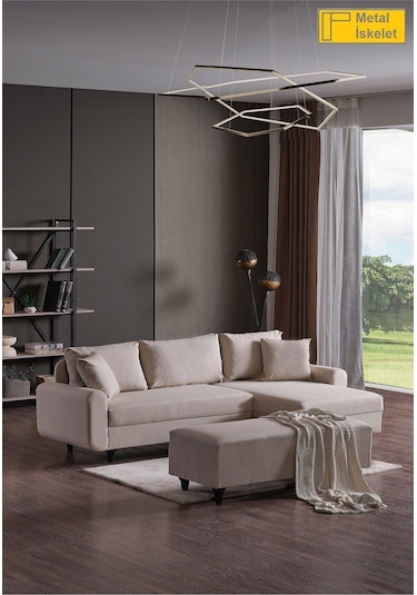 Kagu Corner Flavia Köşe Takımı Puflu Krem