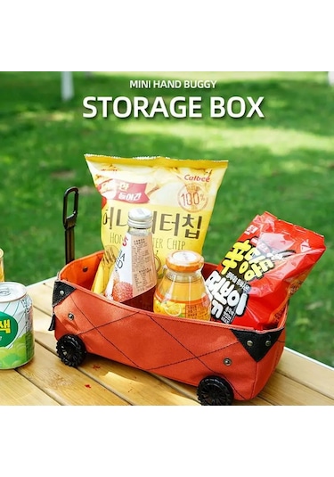 Açık Kamp Katlanır Sepet Mini Katlanabilir Arabası Tekerlekler Açık Kahverengi