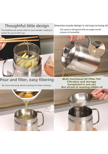 Morponi Paslanmaz Çelik Çok Fonksiyonlu Yağ Filtreli Kızartma Sepeti Çok Yönlü Yağ Filtre Kabı, Ve Süzgeçli Fritöz Krom