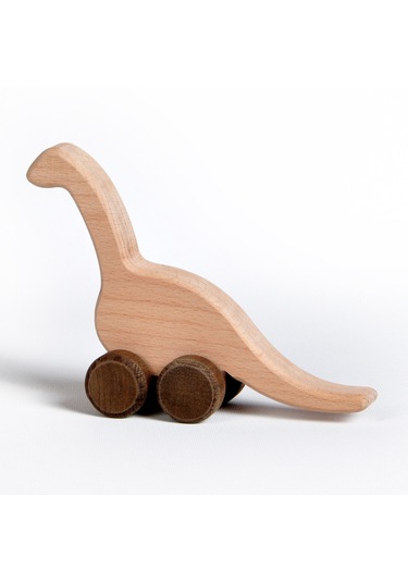 Ahşap El Yapımı Montessori Dinozor: Doğal Tekerlekli Oyuncak