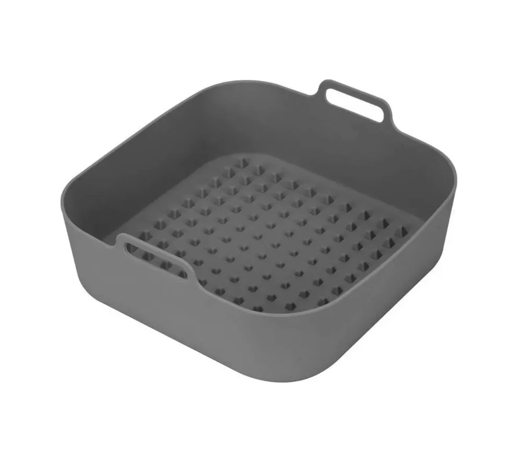 Konesam Gri Silikon Hava Fritöz Tablası - 20cm Kare, Anti Yapışkan, Yıkama Makinesine Uygun, Fırın/steamer Uyumlu, Koli Korumalı