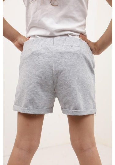 Toontoy Kız Çocuk Pamuklu Şort Gri Melanj