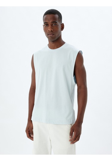 Koton Basic Kolsuz Tişört Bisiklet Yaka Pamuklu Mavi 4sam30042mk Mavi