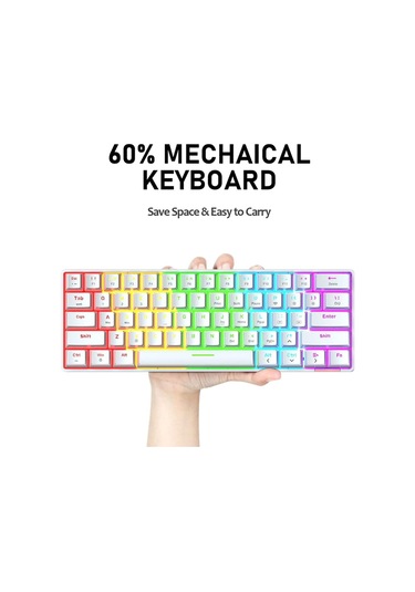 Stk61 Beyaz Rgb Ledli Tam Mekanik Kahverengi Switch Gaming Bluetooth Kablosuz Oyuncu Klavyesi