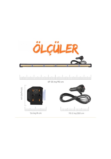 Turuncu Tepe Çakar Bar Led 90cm 12-24v Off Road Çekici Traktör İkaz Lambası Çakar 15 Modlu Siyah