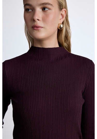 Yüksek Yaka Triko Bluz Vişne Vişne