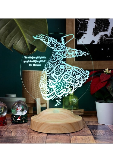 Semazen 3D Led Lamba, Mevlana Sözleri Semazen Hediye Gece Lambası