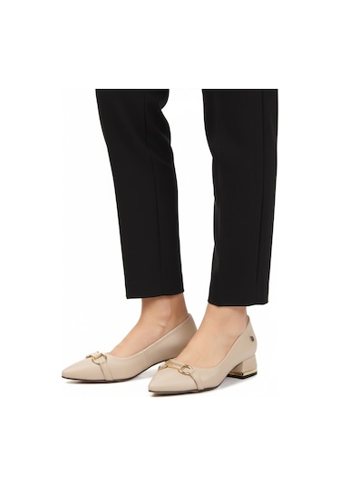 Bej Saten Dar Kalıp Kadın Abiye Ayakkabı Pc-55197 Z Bej Saten