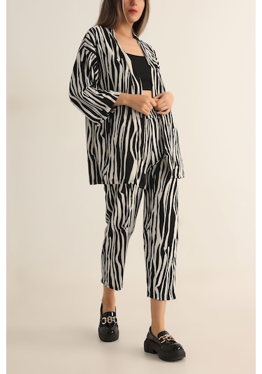 Trend Alisse Zebra Desenli Kimono Kadın Alt Üst Takım Çok Renkli