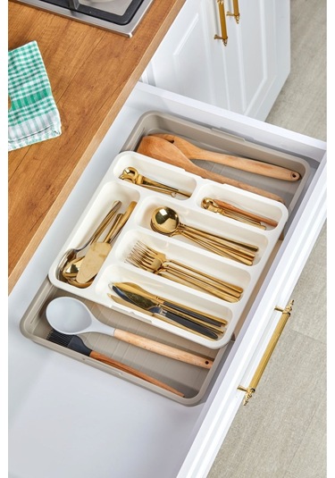 Cooker Çift Taraflı Genişletilir Kayar Kızaklı Pratik Çekmece İçi Lüx Kaşıklık Organizer - Ckr3362 Gri