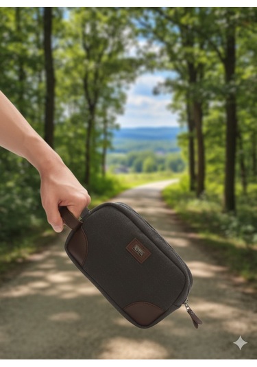 Newish Polo Kanvas Kumaş Deri Detaylı Fermuarlı Portföy Çanta Siyah