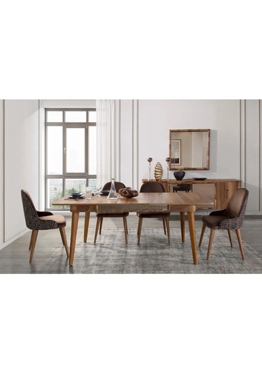 Miryan Yemek Odası Takımı Yemek Masası + 4 Adet Sandalye Kahverengi