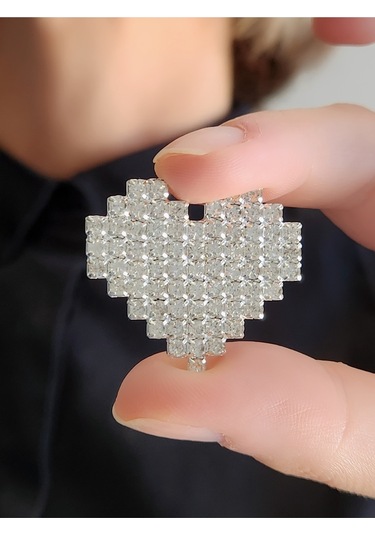 Kalp Model Kristal Taşlı Küpe Silver