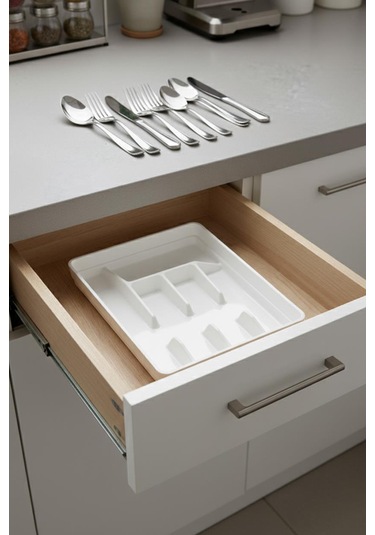 Soft Beyaz Akrilik Raf İçi Kaşıklık 26,5 34,5 4,5 Cm Beyaz