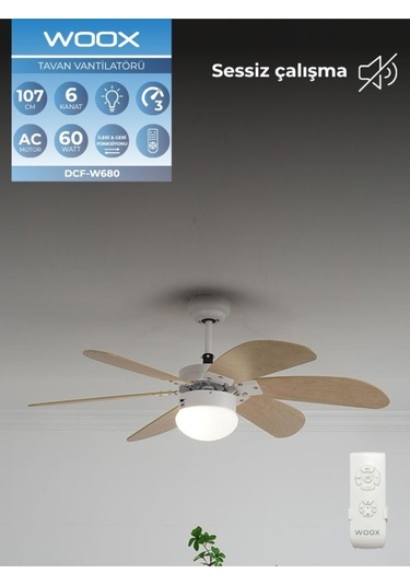 Woox İleri Geri Fonksiyonlu 6 Kanatlı Fan Ve Işıklı Uzaktan Kumandalı Tavan Vantilatörü, Kahverengi