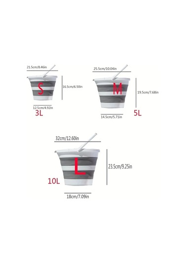 Willowhaven 1 Adat Katlanır Plastik Kova - Gri Çizgili Kampçılık Balıkçılık Araba Yıkama