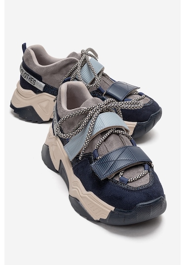 Lulen Lacivert Süet Yazılı Cırtlı Kadın Spor Sneaker