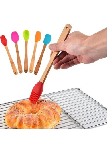 Ulzyvf Yemek Spatulas Spatula Spatula Silikon Silikon Seti Pişirme Pcs Mutfak Mini Mini Makinesi Kulplu Kaşık, Kabuğu İçin Gümüş Fırçası, Ahşap Ahşap 5 5 Xp gümüş