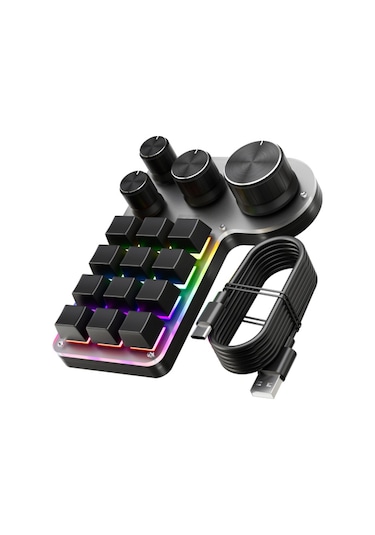 Programlanabilir Makro Klavye 12 Tuşlu 4 Düğmeli Oyun Tuş Takımı Usb Kablolu + Bt Çift Mod Çok Amaçlı Kısayol Özel Tuş Takımı Pc Masaüstü İçin