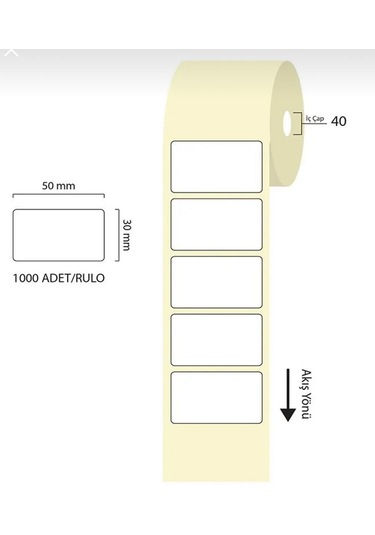 Boş Yapışkanlı Kuşe Barkod Etiket 50mm X 30mm
