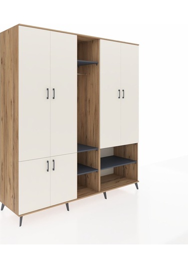 Kronos Dolap 15 Raflı 5 Kapaklı Tek Askılı 220x59x243 Çam-aytaşı/antrasit Aytası/antrasıt