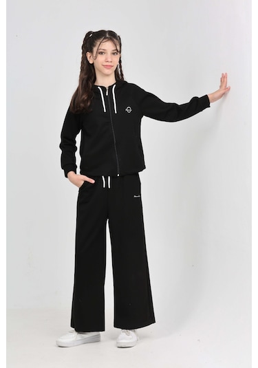 Toontoy Kız Çocuk Minimalizm Baskılı Eşofman Takım Kahve